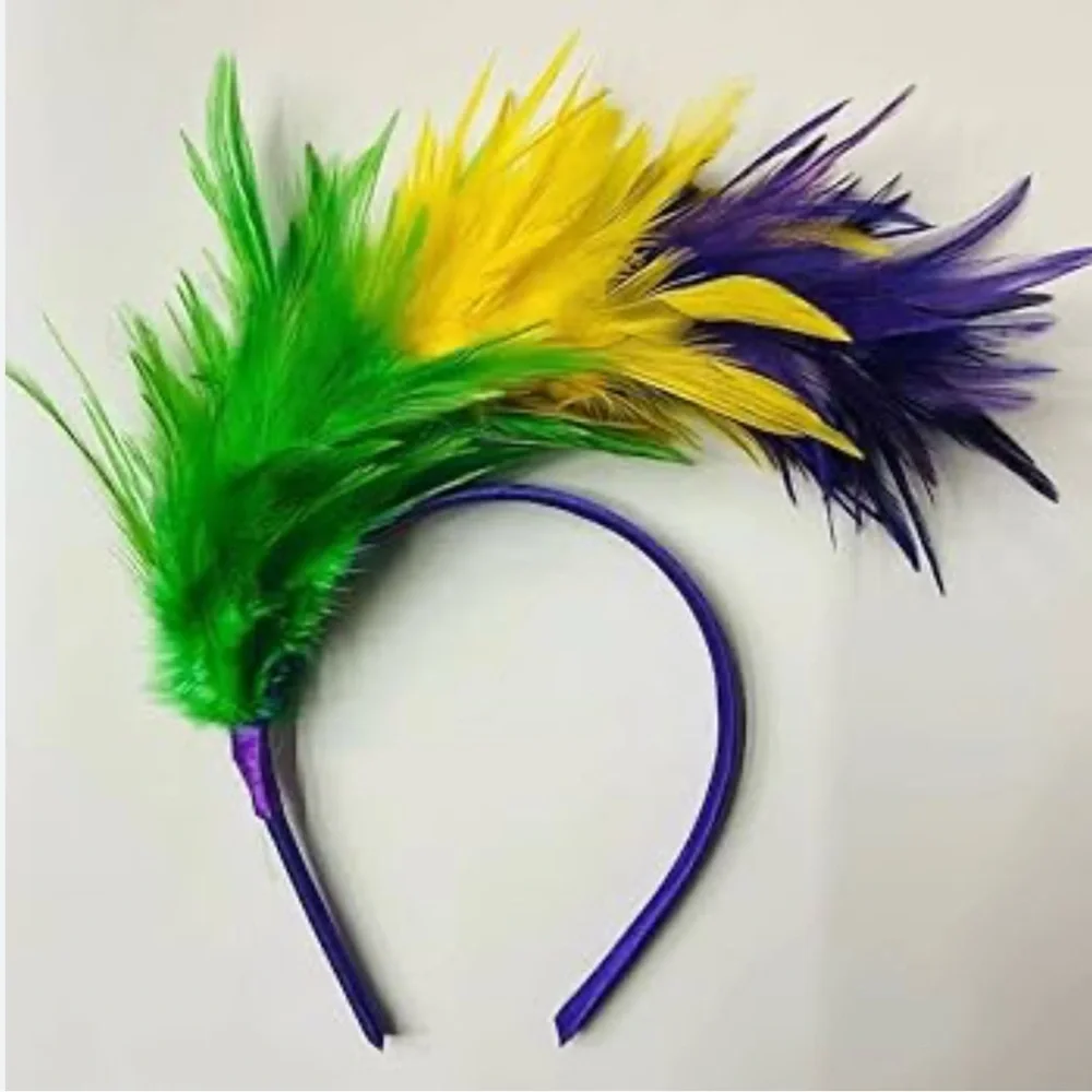 3pc Mardi Gras Vibrant Party Fan and Headband & SCARF set new